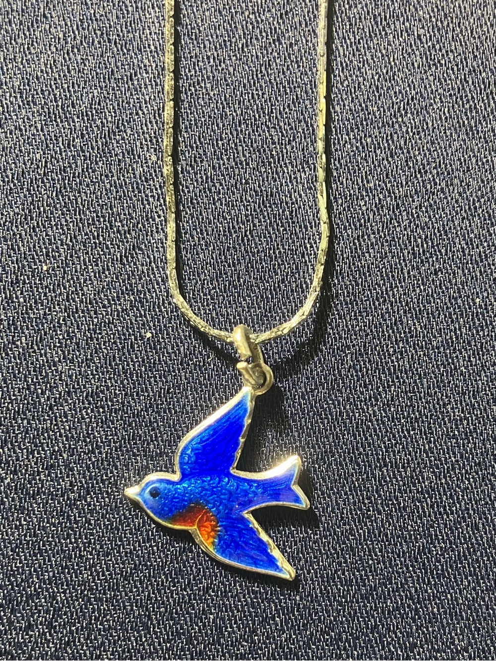 Blue Enamel Bird Pendant Necklace- Jewelry